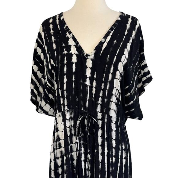 RUNAWAY CHILD Black White Tie Dye Kaftan Beach Coverup Maxi Dress Hand Made OS - Picture 4 of 15